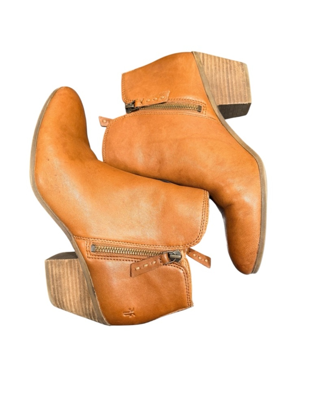 Frye Judith Double Zip Leather Ankle Boots Cognac Brown Size 9M - Picture 2 of 10